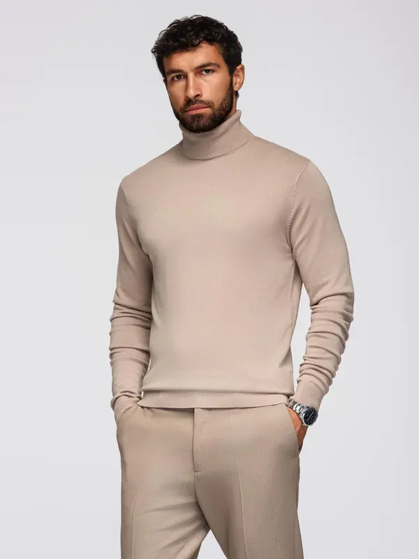 Ombre Ombre Men's knitted fitted turtleneck with viscose - beige