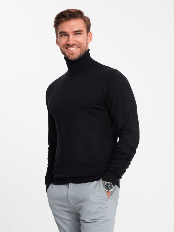 Ombre Ombre Men's knitted fitted turtleneck with viscose - black