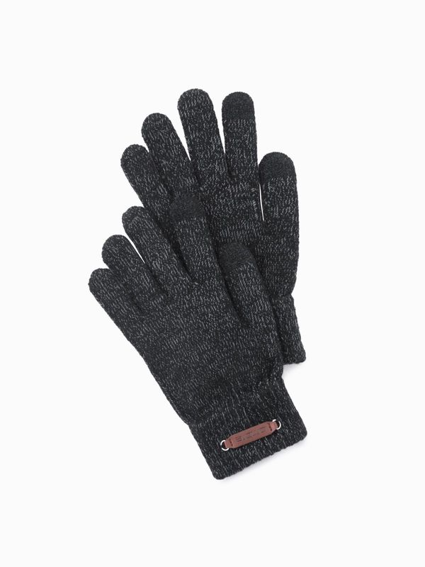 Ombre Ombre Men's knitted gloves with wool - black melange