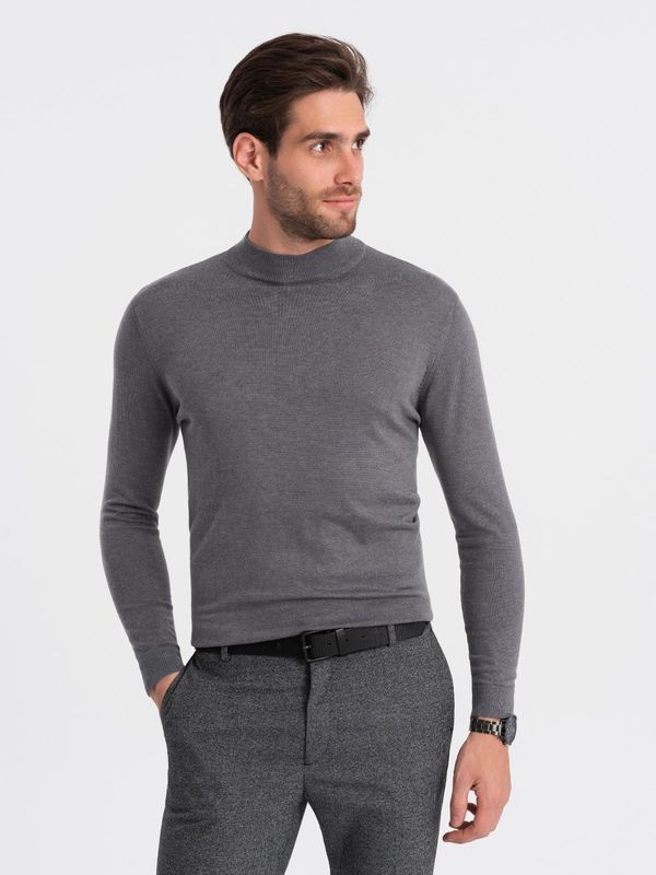 Ombre Ombre Men's knitted half-golf with viscose - grey melange