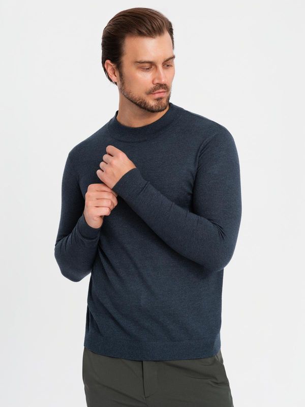 Ombre Ombre Men's knitted half turtleneck with viscose - navy blue