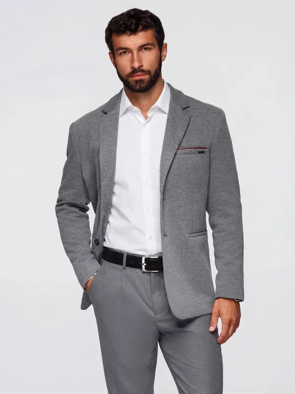 Ombre Ombre Men's knitted jacket with a fitted cut - light grey