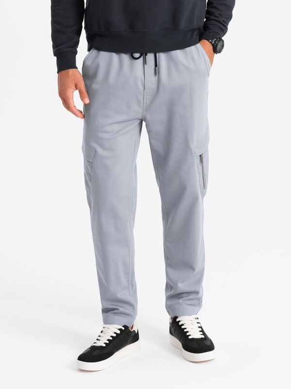 Ombre Ombre Men's knitted joggers with cargo pockets - light grey