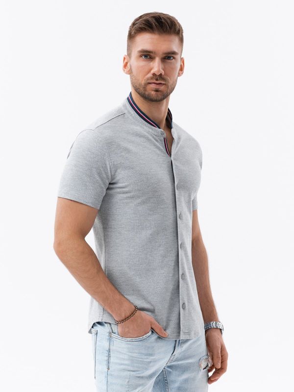 Ombre Ombre Men's knitted shirt with short sleeves and collared collar - grey