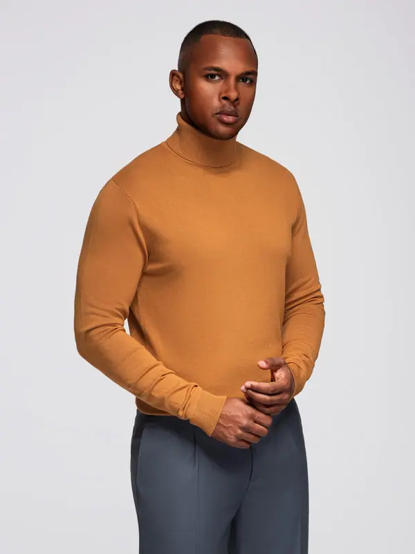 Ombre Ombre Men's knitted single-color turtleneck with viscose - camel