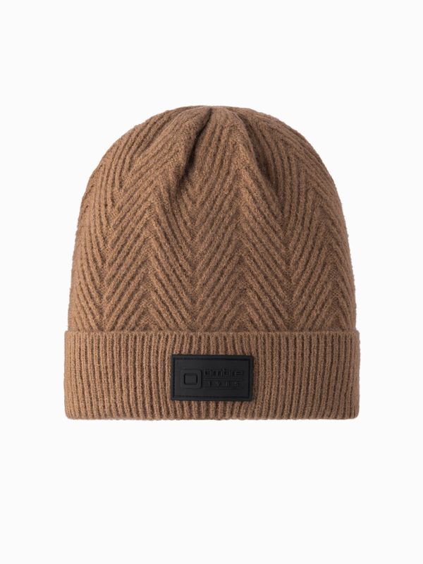 Ombre Ombre Men's knitted sweater weave cap with patch - light brown