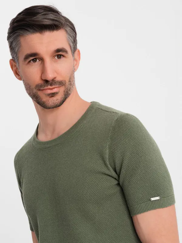Ombre Ombre Men's knitted t-shirt with fine texture - olive