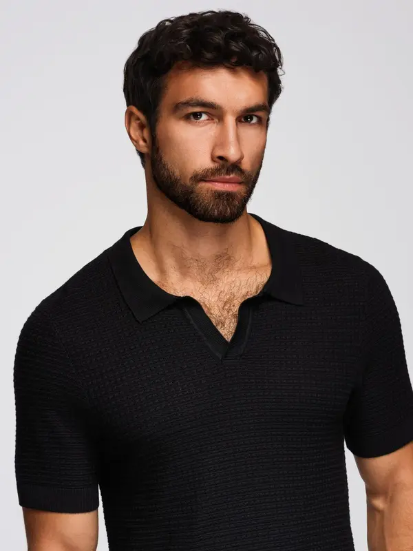 Ombre Ombre Men's knitted unbuttoned polo shirt - black