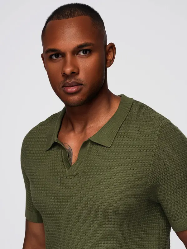 Ombre Ombre Men's knitted unbuttoned polo shirt - olive