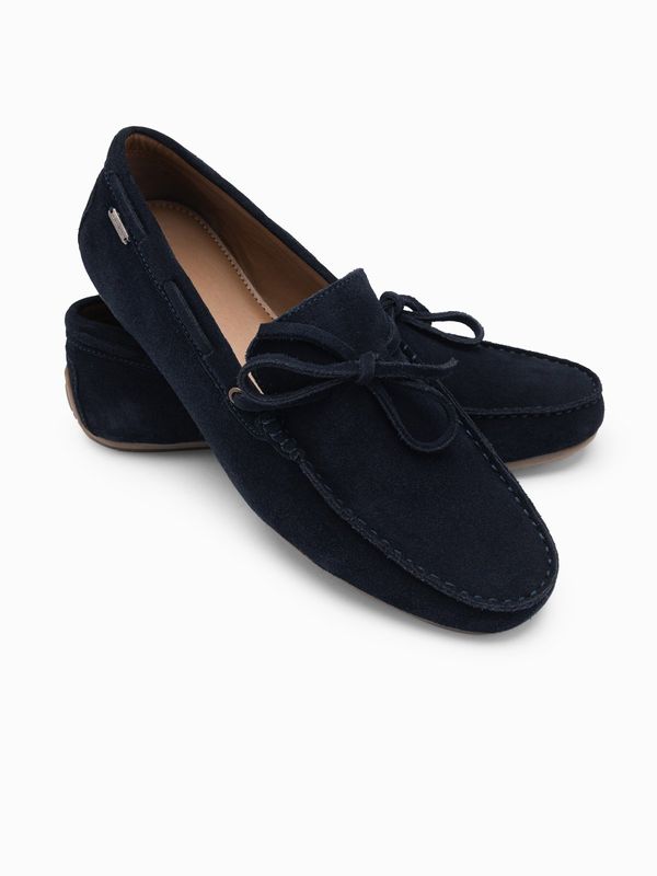 Ombre Ombre Men's leather moccasin shoes with thong and driver sole - navy blue