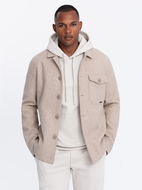 Ombre Ombre Men's lightweight fleece jacket with viscose - beige