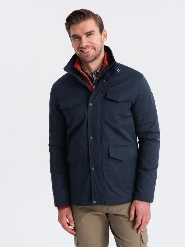 Ombre Ombre Men's lightweight jacket with high collar and pockets - navy blue