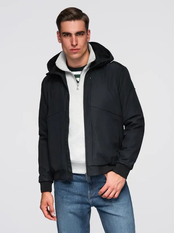 Ombre Ombre Men's lightweight jacket with mesh lining and hood - black