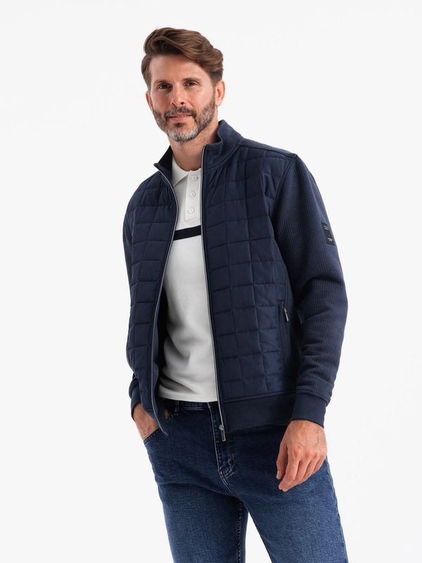 Ombre Ombre Men's lightweight unzipped jacket with quilted front - navy blue