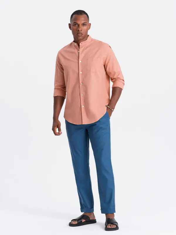 Ombre Ombre Men's linen blend chino roll-up pants - blue denim