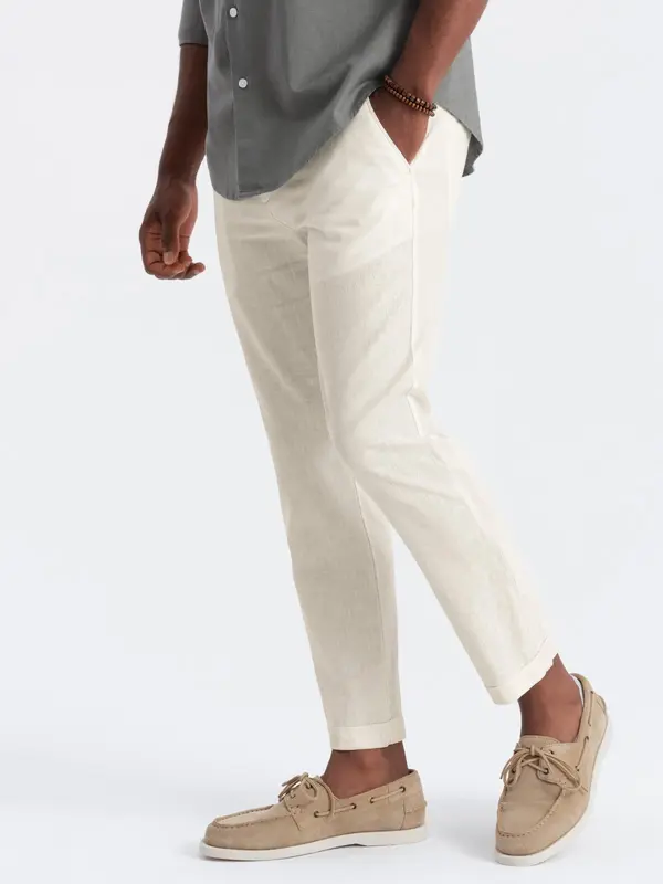Ombre Ombre Men's linen blend roll-up chino pants - cream