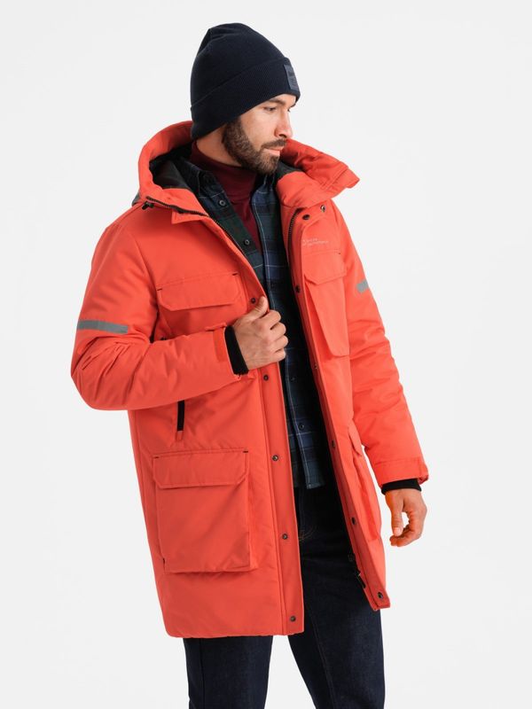 Ombre Ombre Men's long insulated jacket with reflective elements - orange