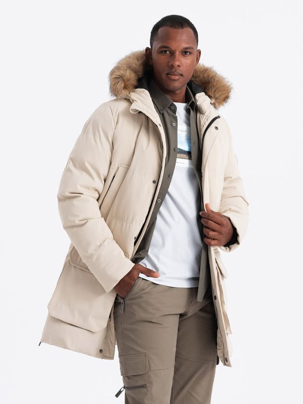 Ombre Ombre Men's long parka jacket with flared bottom - cream