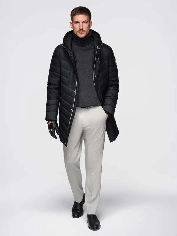 Ombre Ombre Men's long quilted jacket with natural filling - black