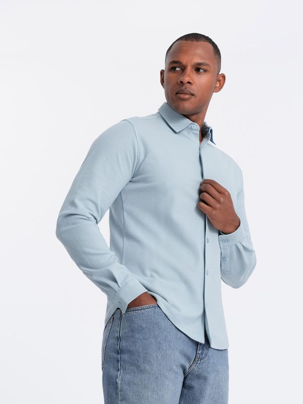 Ombre Ombre Men's long sleeve knitted SLIM FIT shirt - blue