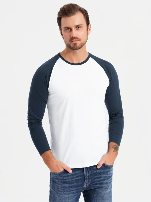 Ombre Ombre Men's longsleeve with contrast raglan sleeves - white and navy