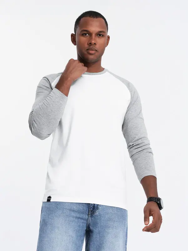 Ombre Ombre Men's longsleeve with raglan contrast sleeves - white and gray