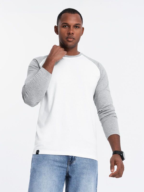 Ombre Ombre Men's longsleeve with raglan contrast sleeves - white and gray