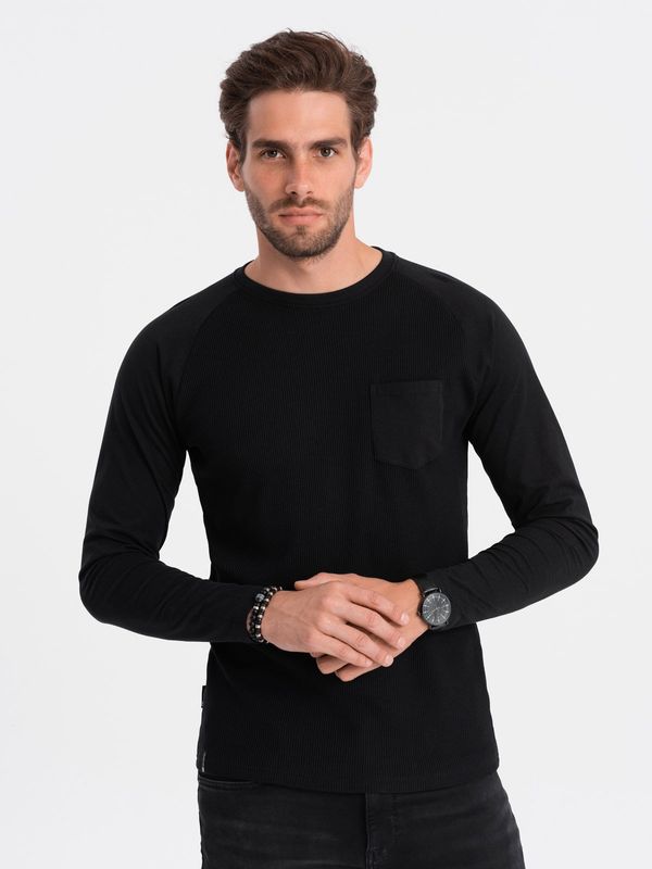Ombre Ombre Men's longsleeve with "waffle" texture - black