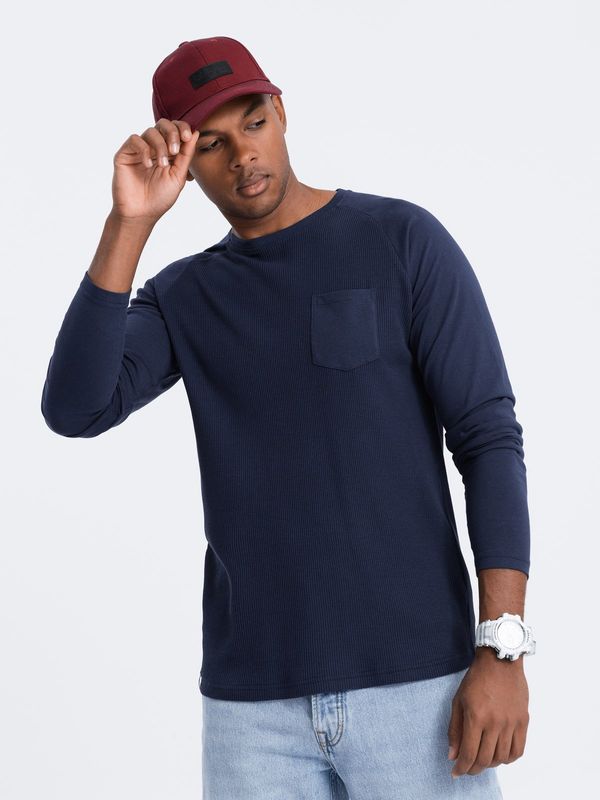 Ombre Ombre Men's longsleeve with "waffle" texture - dark blue