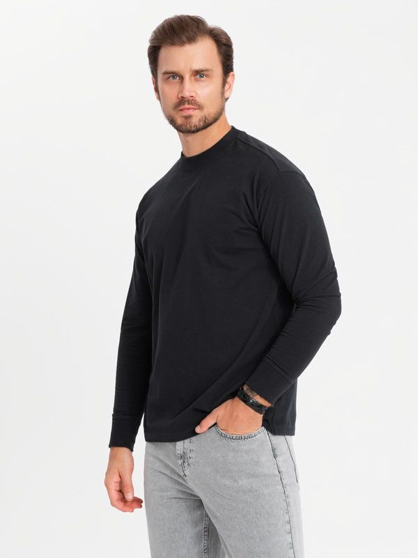 Ombre Ombre Men's LOOSE FIT cotton longsleeve with round neckline - black