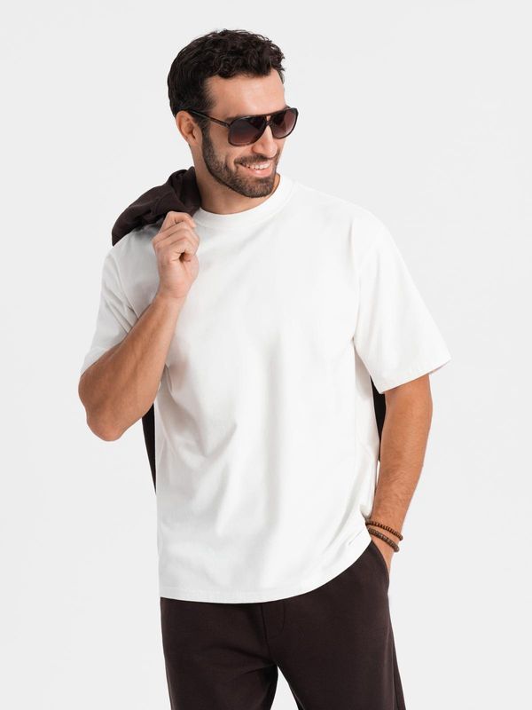 Ombre Ombre Men's LOOSE FIT cotton t-shirt with round neckline - cream