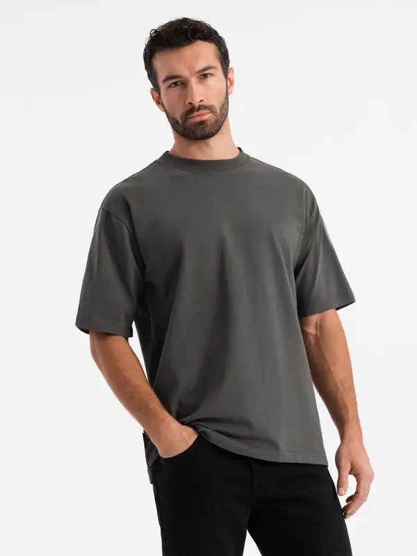Ombre Ombre Men's LOOSE FIT cotton t-shirt with round neckline - gray-green