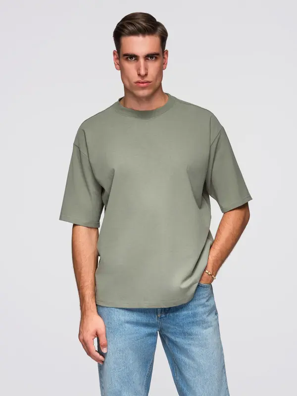 Ombre Ombre Men's LOOSE FIT cotton t-shirt with round neckline - khaki