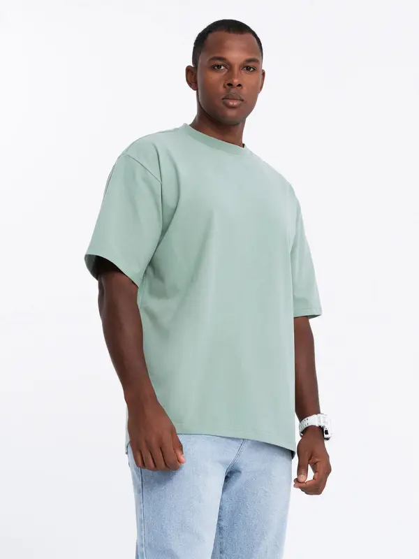 Ombre Ombre Men's LOOSE FIT cotton t-shirt with round neckline - mint