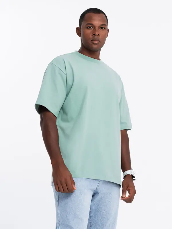 Ombre Ombre Men's LOOSE FIT cotton t-shirt with round neckline - mint