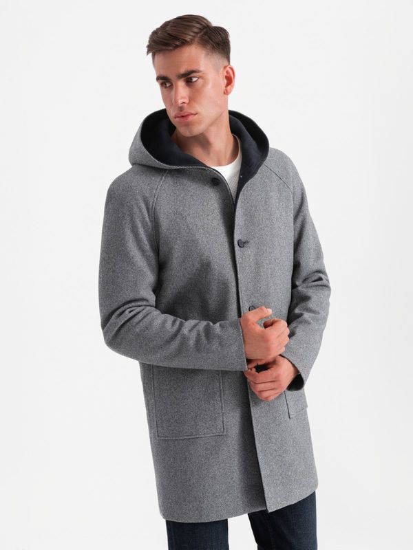 Ombre Ombre Men's melange long coat with hood - grey