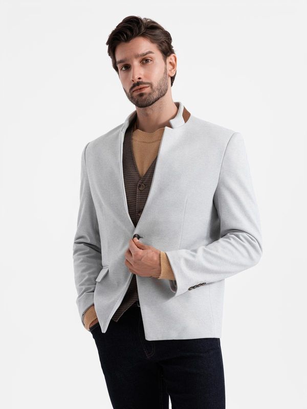 Ombre Ombre Men's melange rayon jacket with stand-up collar - grey melange