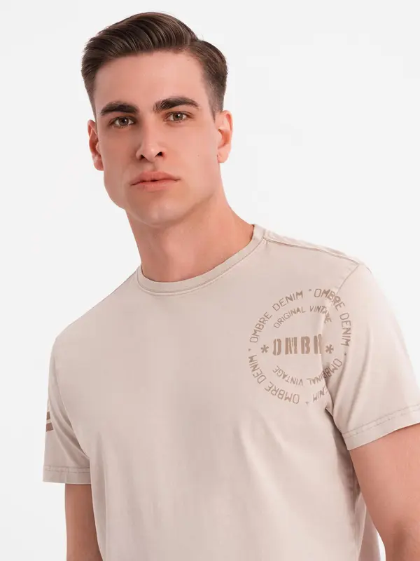 Ombre Ombre Men's military style printed cotton t-shirt - beige