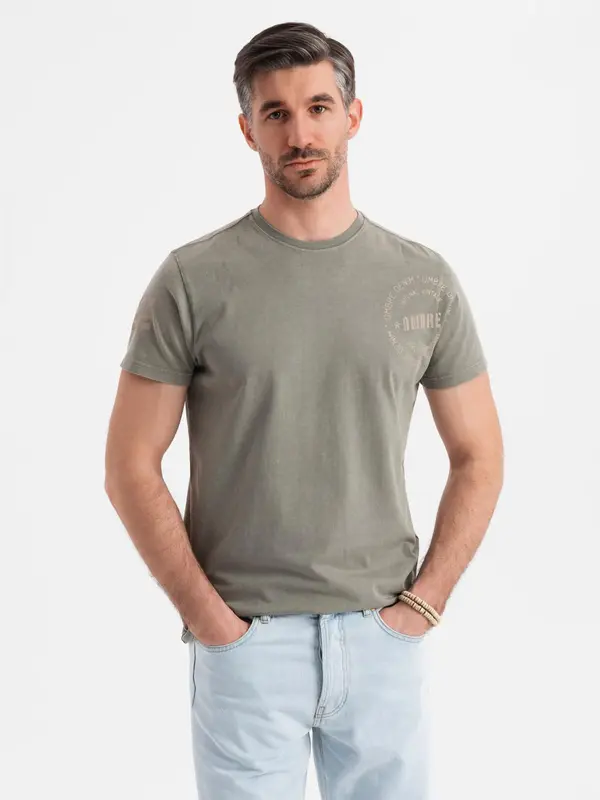Ombre Ombre Men's military-style printed cotton T-shirt - light olive