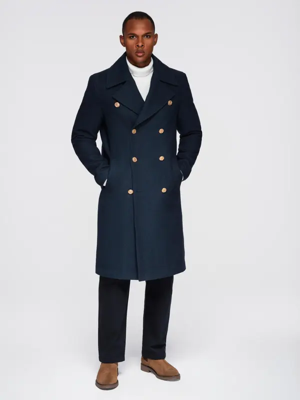 Ombre Ombre Men's navy double-breasted wool coat - navy blue