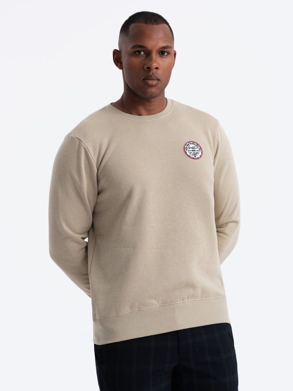 Ombre Ombre Men's non-stretch sweatshirt with college style patch - sand