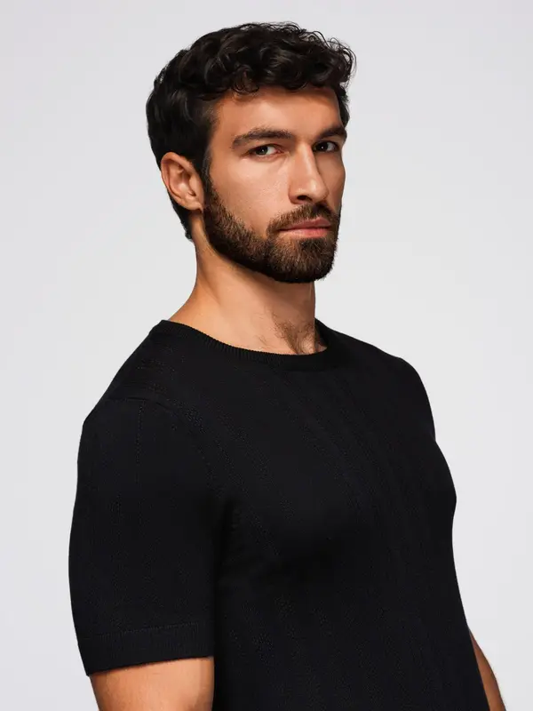 Ombre Ombre Men's openwork sweater with round neckline and short sleeves - black