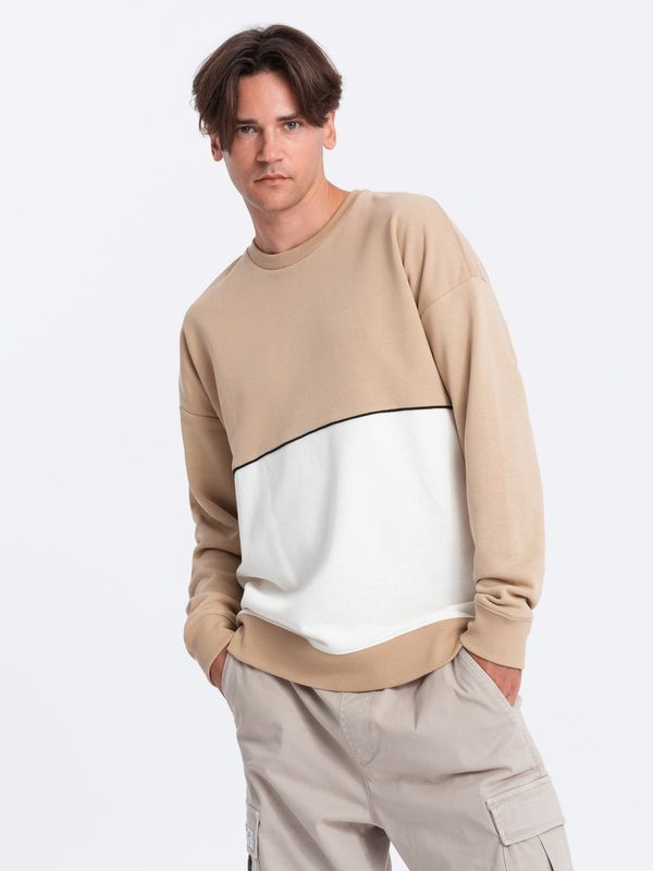 Ombre Ombre Men's OVERSIZE sweatshirt with contrasting color combination - beige