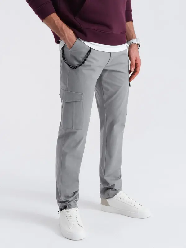 Ombre Ombre Men's pants with cargo pockets and leg hem - grey