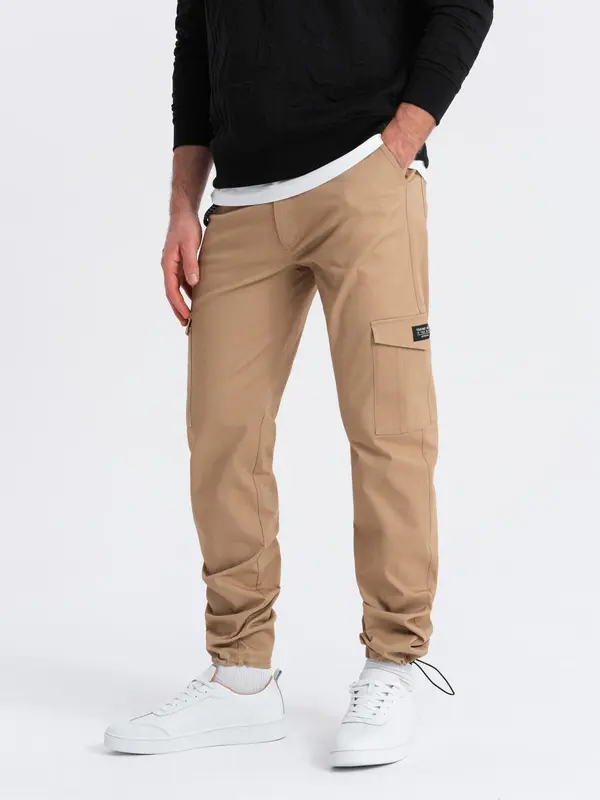 Ombre Ombre Men's pants with cargo pockets and leg hem - warm brown
