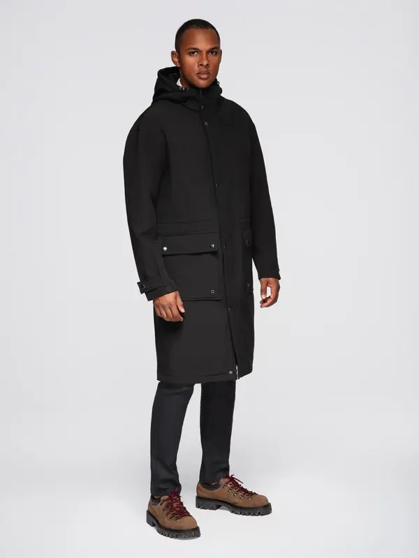 Ombre Ombre Men's parka coat with fleece lining and waist adjustment - black