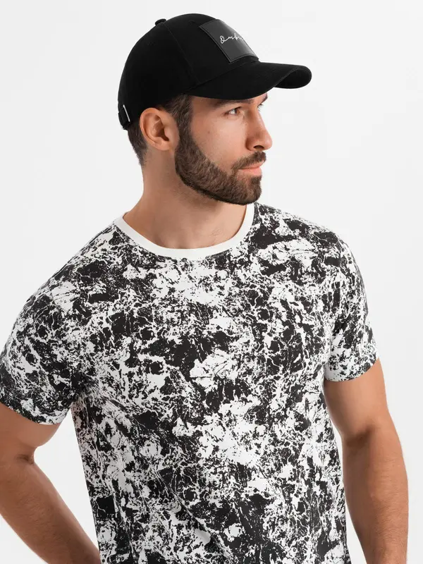 Ombre Ombre Men's patterned cotton short sleeve T-shirt - white and black