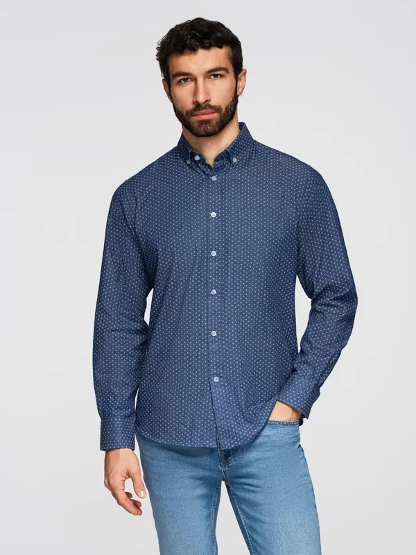 Ombre Ombre Men's patterned thin denim shirt with pocket - blue