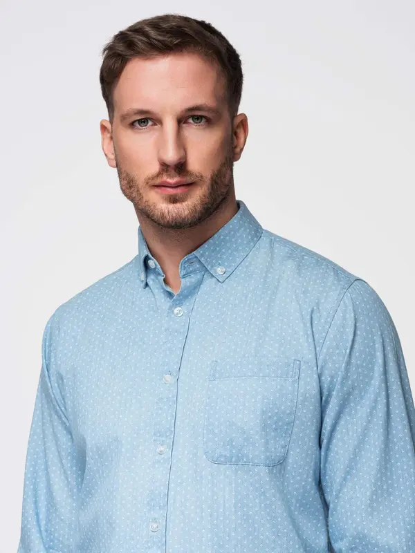 Ombre Ombre Men's patterned thin denim shirt with pocket - light blue