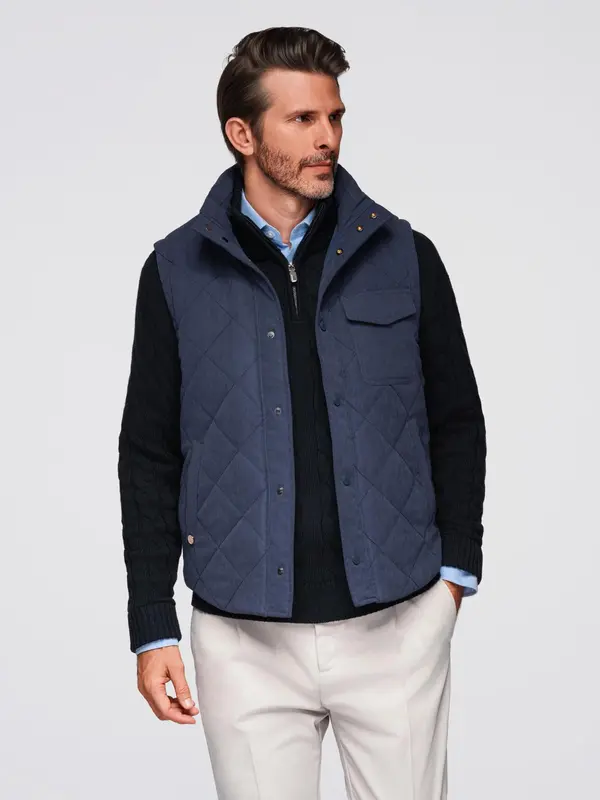 Ombre Ombre Men's peach effect quilted sleeveless jacket - navy blue